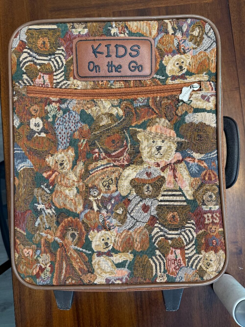 Vintage Kids On The Go Teddy Bear Tapestry Rolling Suitcase 90s Kidcore Y2K 4243